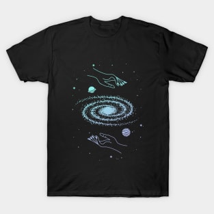 Cosmos Galaxy And Hands Sacred Geometry Stars T-Shirt